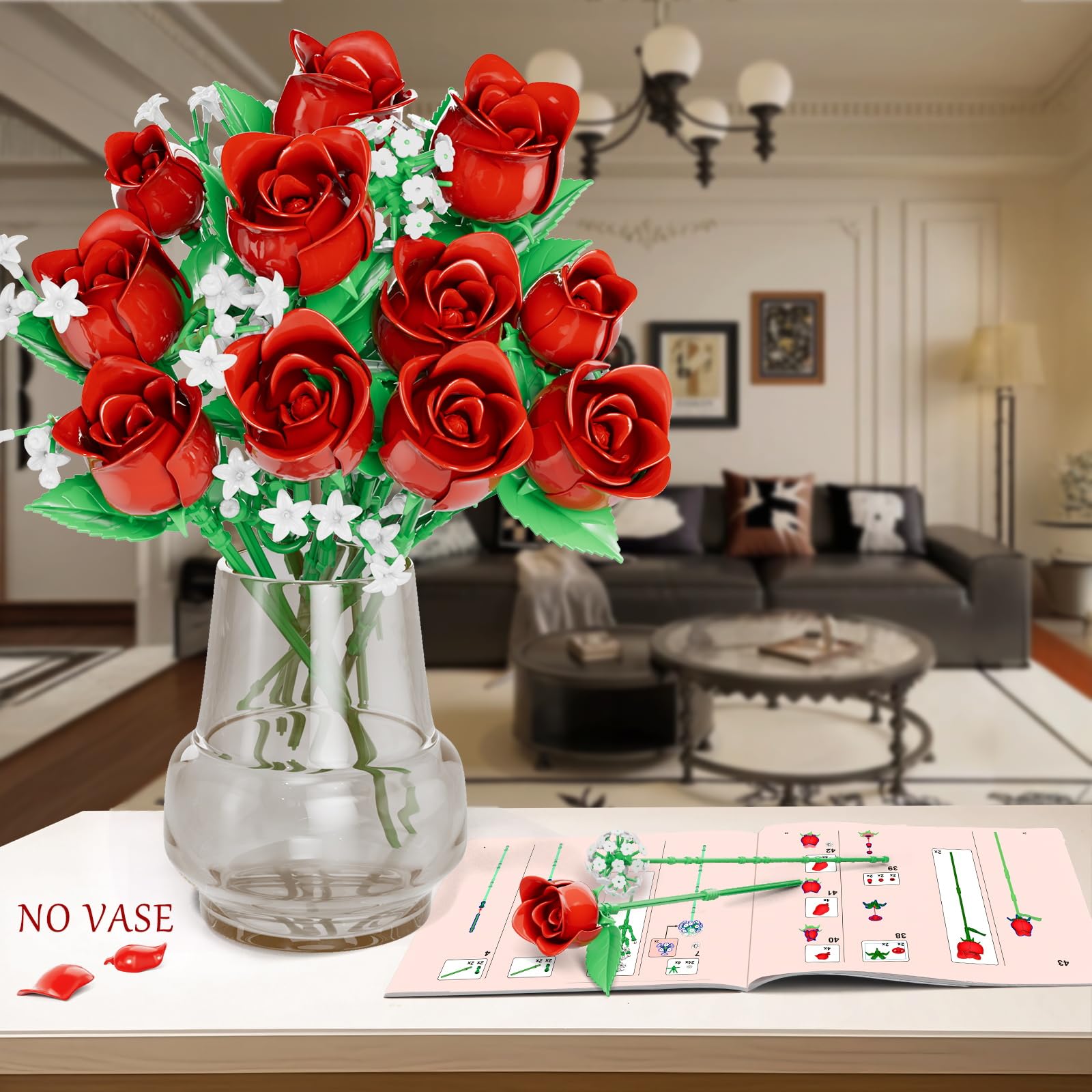 Amazon.com: eafzv Roses Flower Bouquet Kit, Red Rose Building Flower  Bouquet Kit for Adults & Kids, DIY Artificial Flowers Set for Home Decor,  Botanical Collection DIY Rose Toy Kit, Home Office Decor :