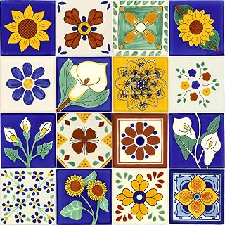 Tile Set of 16 Individual 4¼ x 4¼ Ceramic Talavera Mexican Tiles