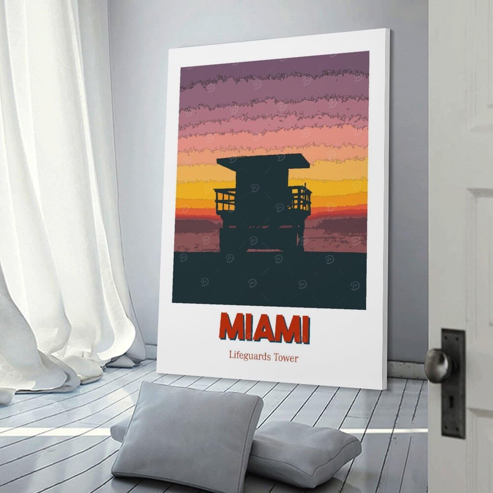 Hanging Wall Art Miami Lifeguards Tower, 24x36inch(60x90cm), for Lounge, Study, Hallway Or Flat Walls, An Adaptable Decor Piece for Home Use