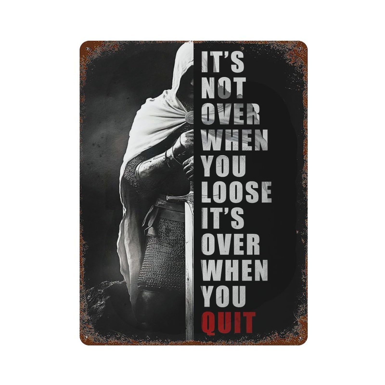 Garage Style Never Quit Distressed Metal Wall Sign 15.7"x11.8", Retro Wall Decor for Bar And Workshop