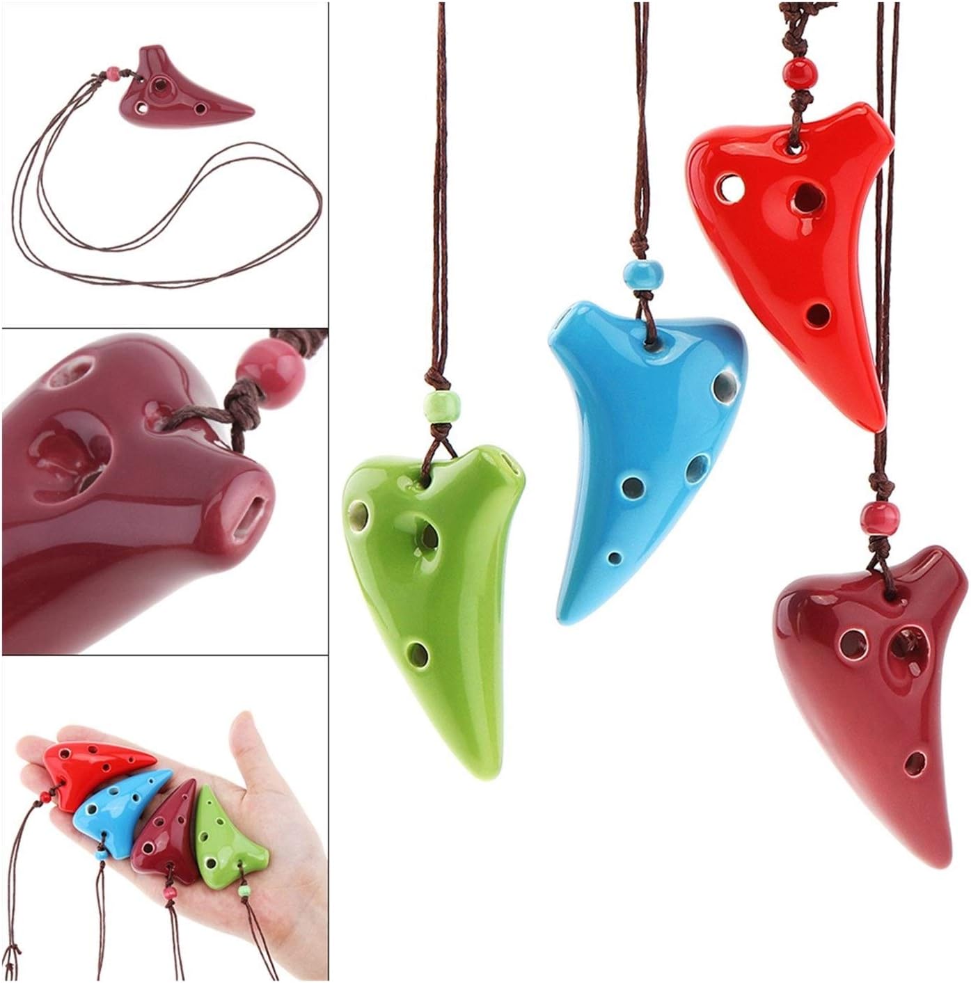 CXBDD Mini Portable 6 Holes Alto ToneC Necklace Ocarina Ceramic Black Pottery Flute Instrument with Hang Rope 4 Colors Optional (Color : Coffee)