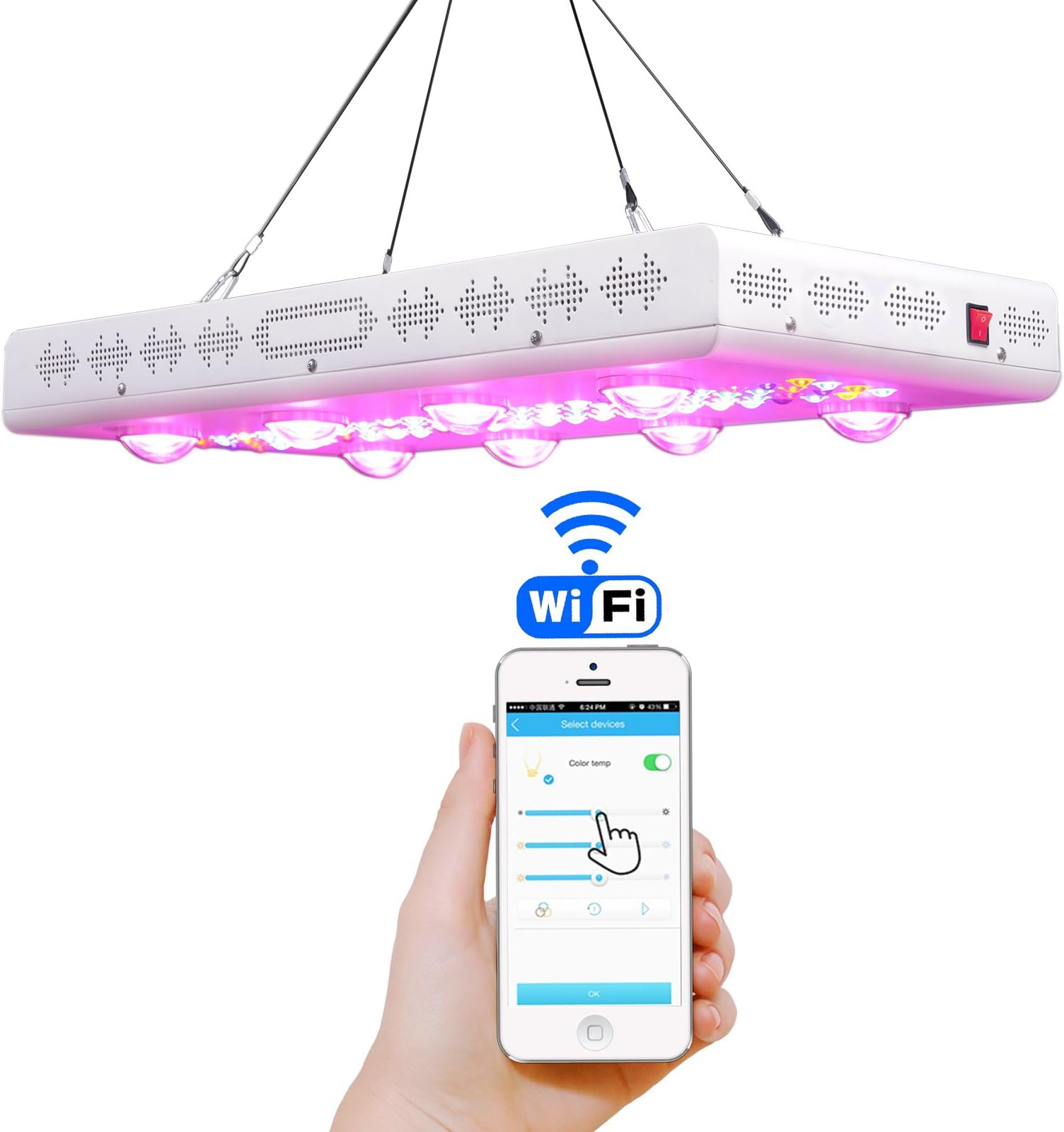 WiFi LED Grow Light 1700W Dimmable Professional Full Spectrum with Phone App Remote Control for Plants Noahs-8s-w (1700W+ WiFi Control)