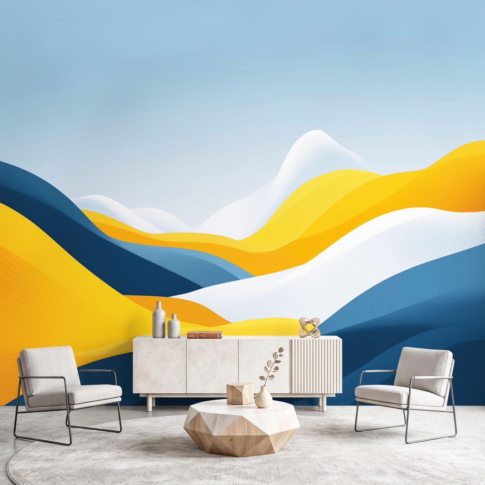 Nowoczesna geometryczna panoramiczna tapeta ścienna, 300 x 210 cm fototapeta z włókniny góry wzgórza, dekoracja ścienna salon pokój dziecięcy restauracja