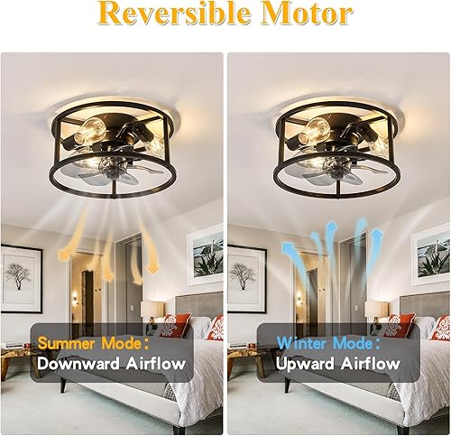 Miniatura 5 de Latinulu Ventiladores de techo de montaje empotrado con luces y control remoto, ventilador de techo negro de perfil bajo, ventilador de techo de