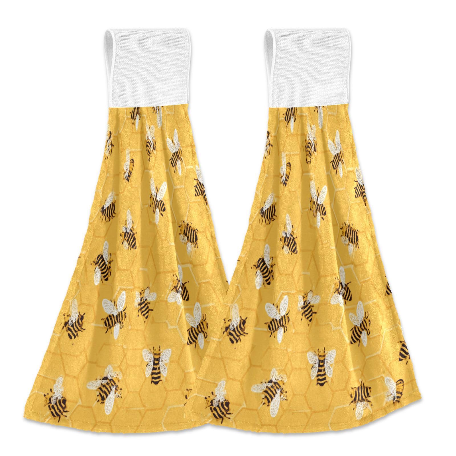 Boccsty Watercolor Bee Fingertip Bath Towels 2 Pieces Bee Honey Hanging Hand Bath Towel Tea Bar Towels for Bathroom Farmhouse Housewarming Tabletop