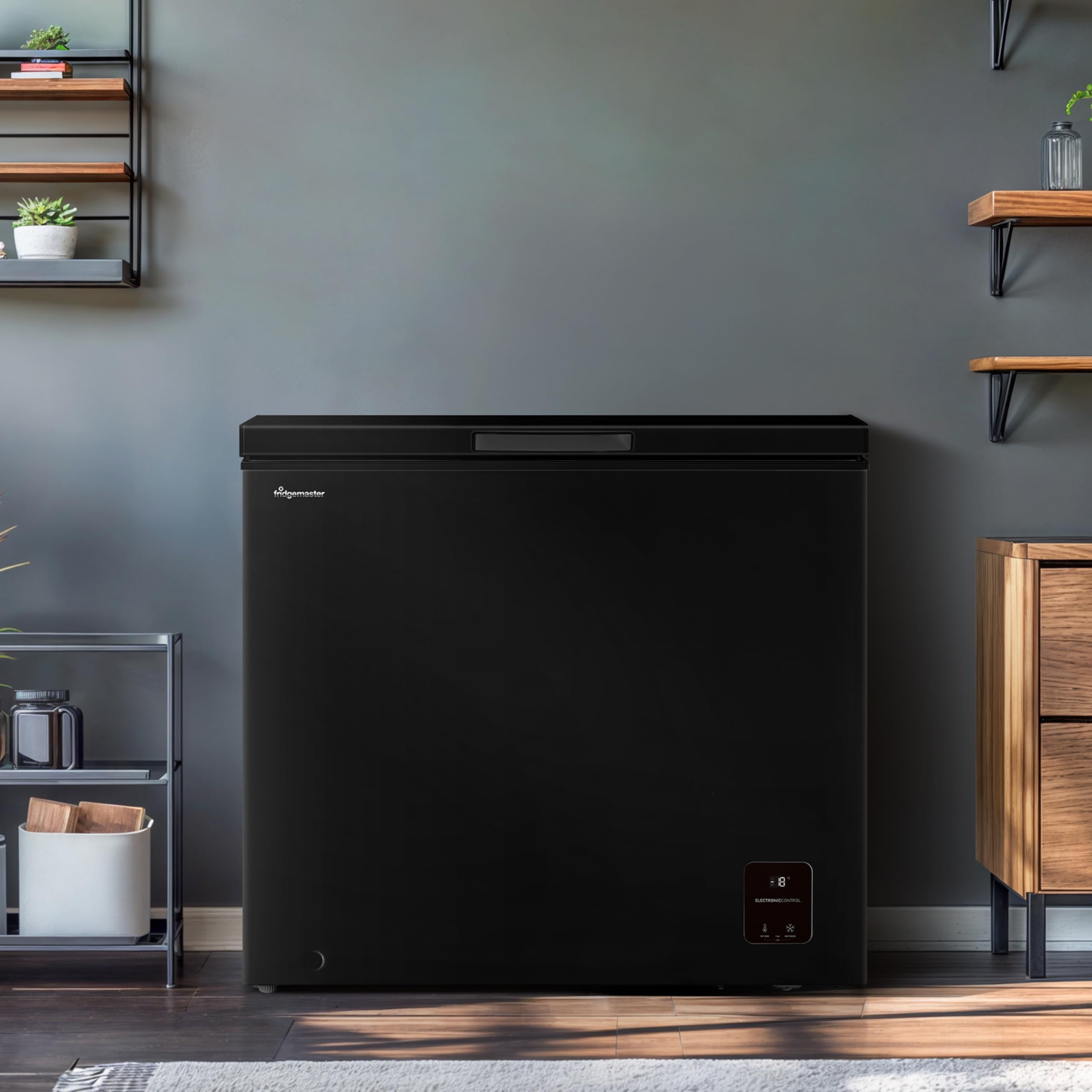 Fridgemaster MCF198EB 191L Chester Freezer 4 Star Freezer Rating - 55.7D x 89.1W x 85.3H cm Black with Recessed Handle - E Rated — view 12
