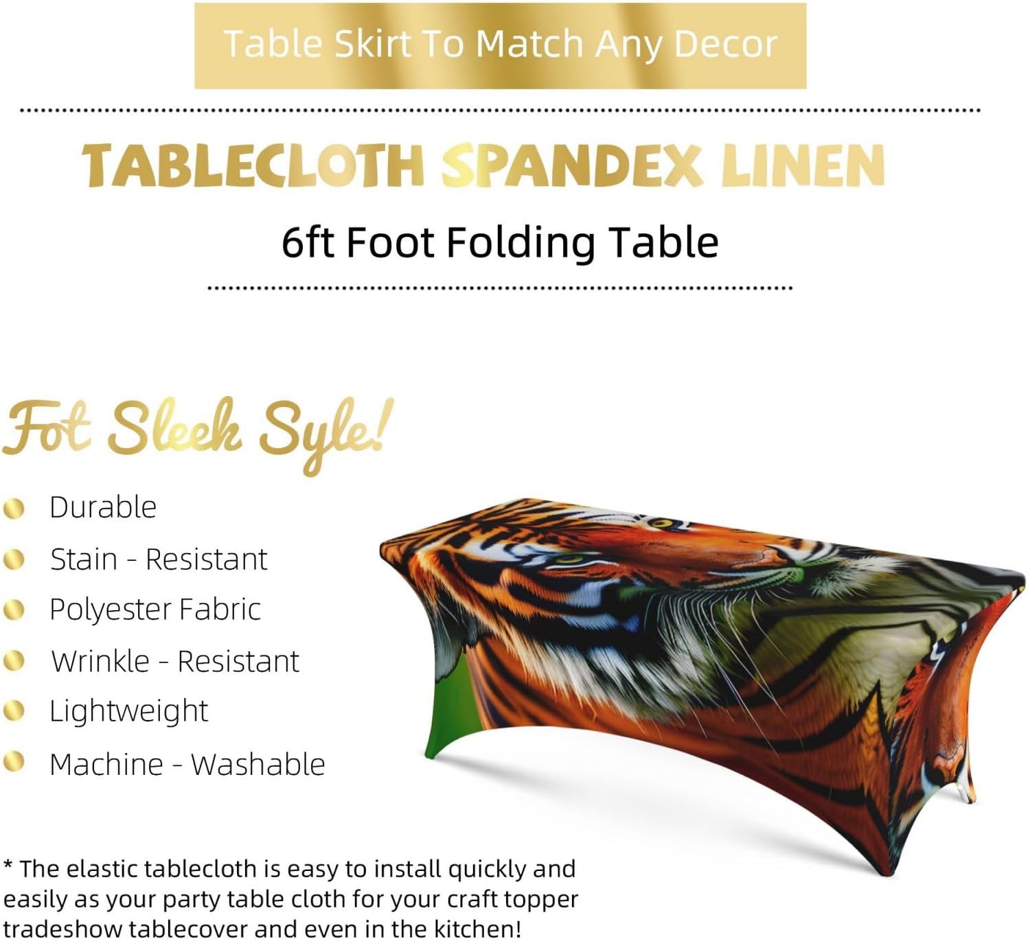 Tiger Stripes Orange Pattern Print Table Cover Rectangular Tablecloth for 6-Foot Tables for Wedding Banquets Outdoor
