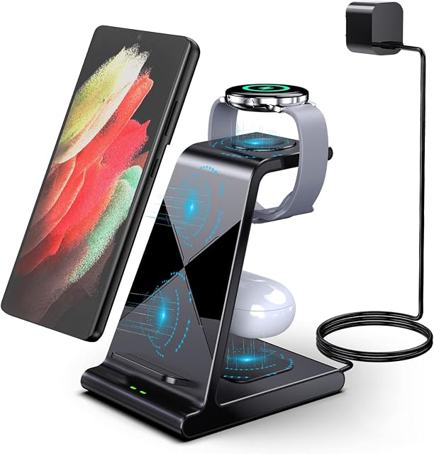Wireless Charger for Samsung, 3 in 1 Wireless Charging Station for Samsung Galaxy S22 Ulta/Z Flip 4/3 Z Fold 4/3 S22 S21 FE, Galaxy Watch Charging Dock for Galaxy Watch 4/3/Active 2/1, Galaxy Buds