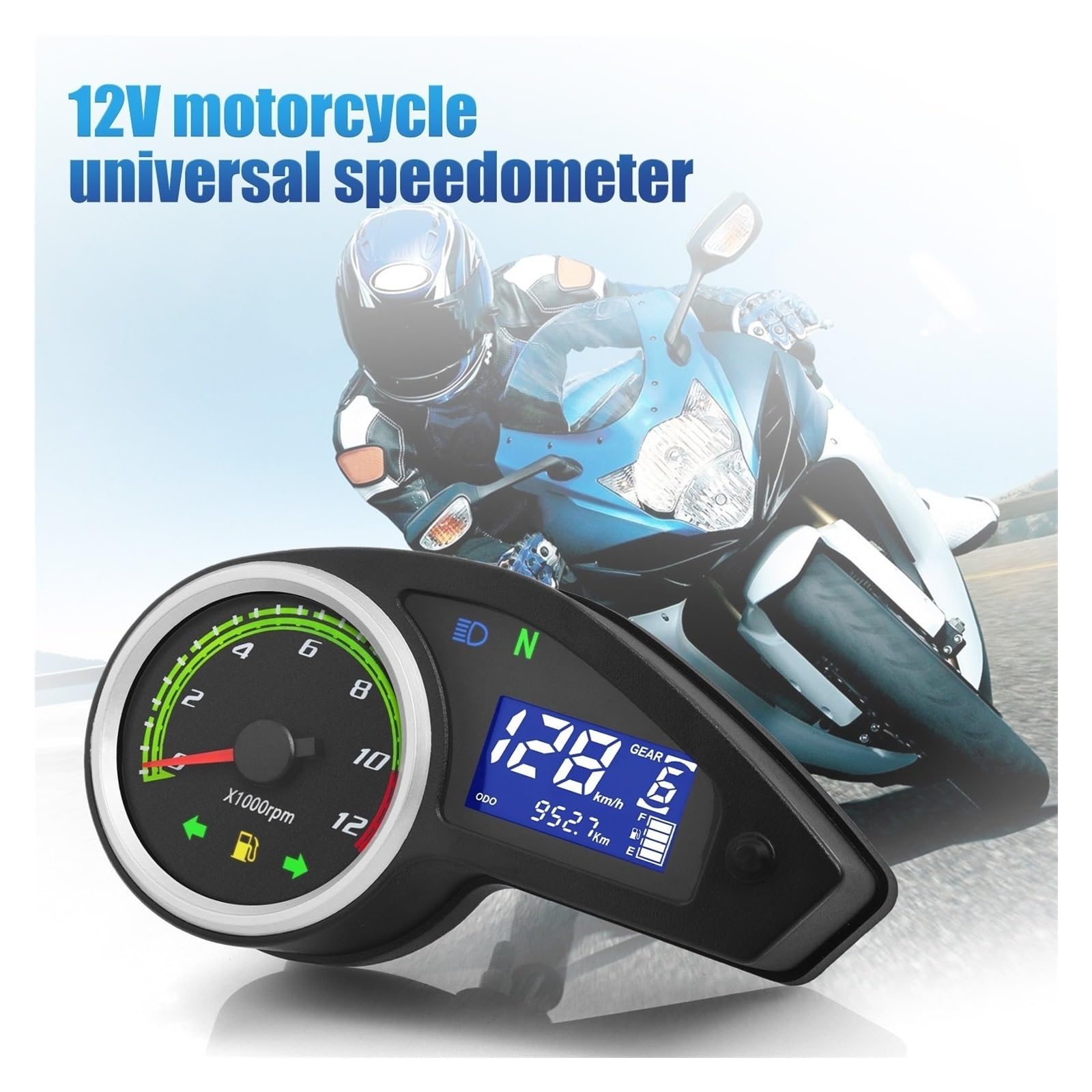 Tablero de moto Medidor universal para motocicletas, velocímetro, tacómetro, instrumento digital, odómetro, medidor para todas las de 12 V(With Sensor)