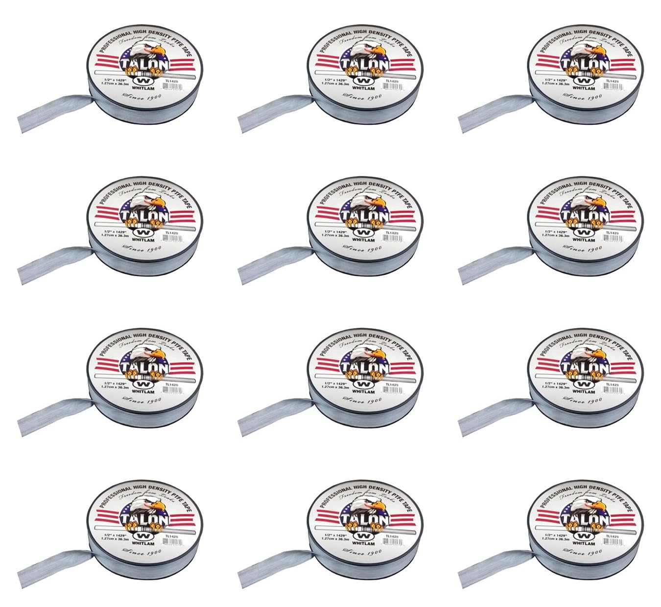 Whitlam Talon TL-1429-1/2 x 1429 Inch Grey Teflon Professional High Density PTFE Tape- (12 PK)