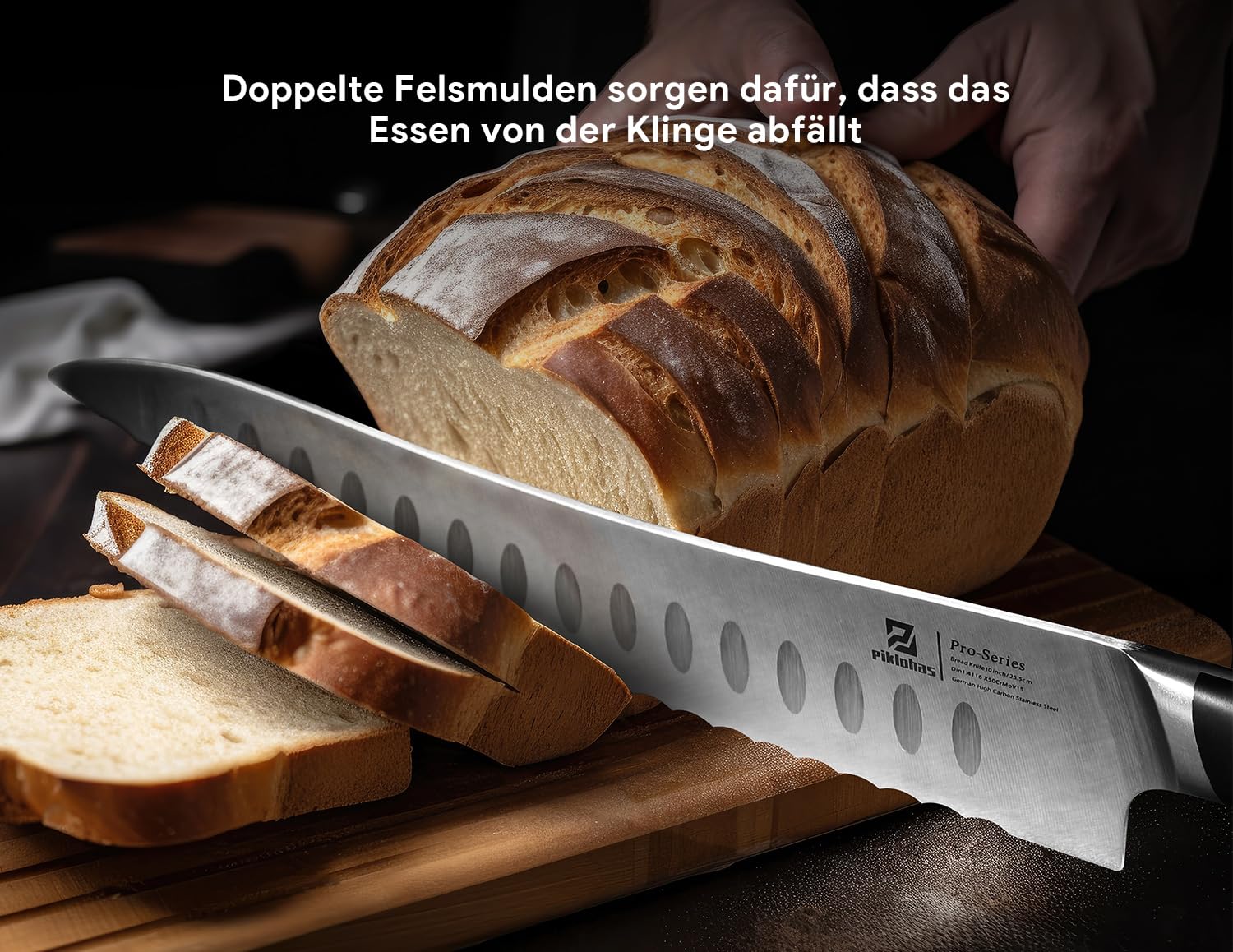 Piklohas 10-Zoll Nachschärfbares Brotmesser Wellenschliff aus Deutscher HC-Edelstahl Brötchenmesser, Extra Scharfe Bäckermesser für Brot, Frühstück mit dem Geschenkbox Bread Knife