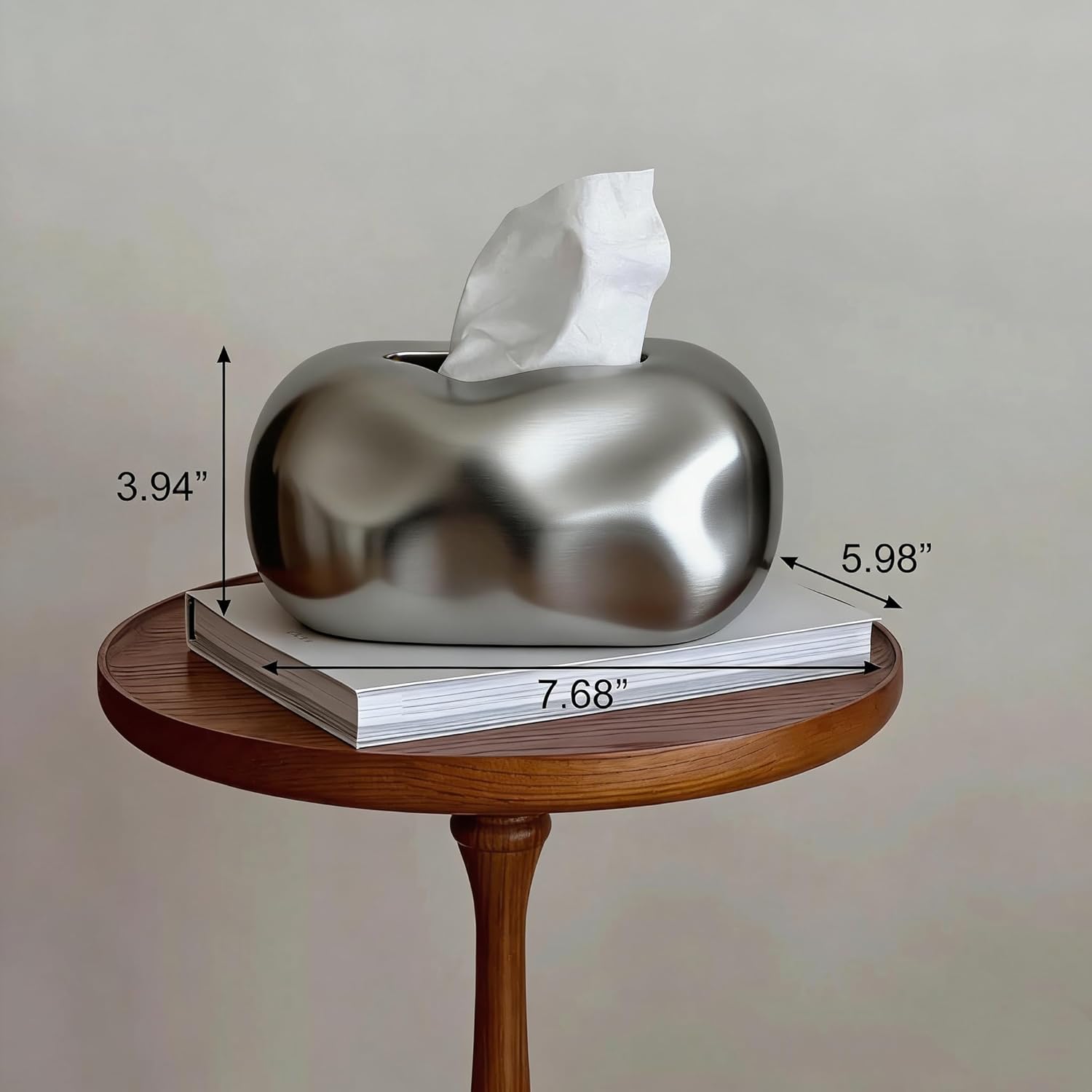 Decorative Ceramic Tissue Box, Modern Sculptural Design and 4 Colors, Creative Tissue Holder for Home/Office/Bathroom,7.68''L * 5.98''W * 3.94''H (Silver)