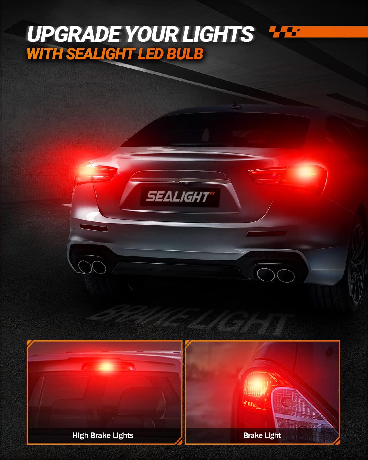 SEALIGHT [2023 New Upgrade 7440 7443 LED Bulb, T20 W21W 7441 7444 LED Brake Lights, Super Bright Red Bulb with Projector Lenses Replacement for Brake Light Tail Stop Light Parking Light, Pack of 2