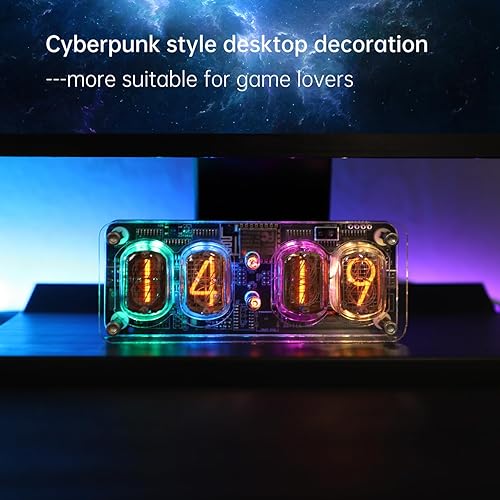 Miniatura 3 de IN12 - Reloj soviético Nixie Tube  Decoración de escritorio retro Cyberpunk con sincronización WiFi, retroiluminación RGB, alarma y alerta de voz