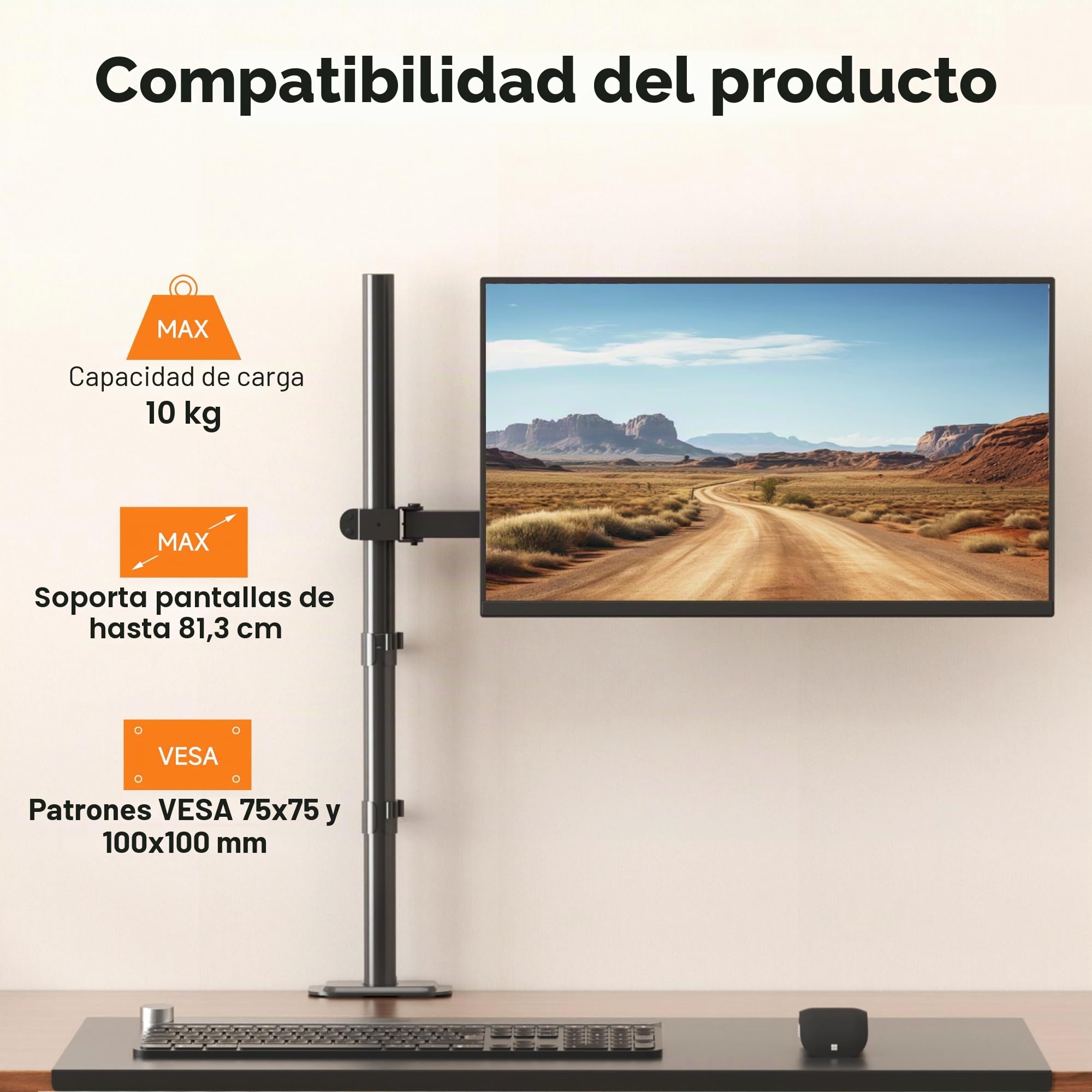 Bracwiser Soporte Monitor de Mesa Altura Extra 800mm, Brazo Monitor de 13-32 Pulgadas (Máx. 34"), Soporte Pantalla Ordenador Ajustable, VESA 75/100mm, Carga 10kg, Pinza y Ojal, Negro, MD7821