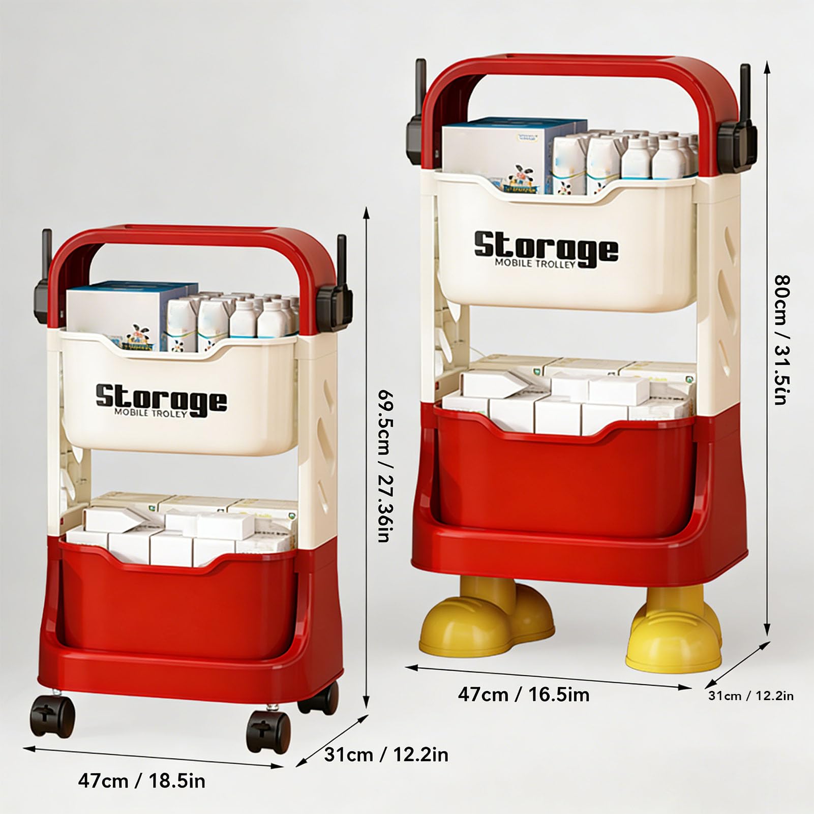 Bewinner Carrello Multiuso a 3 Livelli per Carichi Pesanti su Ruote con Piedini Stile Cartone Animato, Carrello Portaoggetti con Ruote per, Bagno, Garage, Robusto Porta Snack in PP Facile mobilità