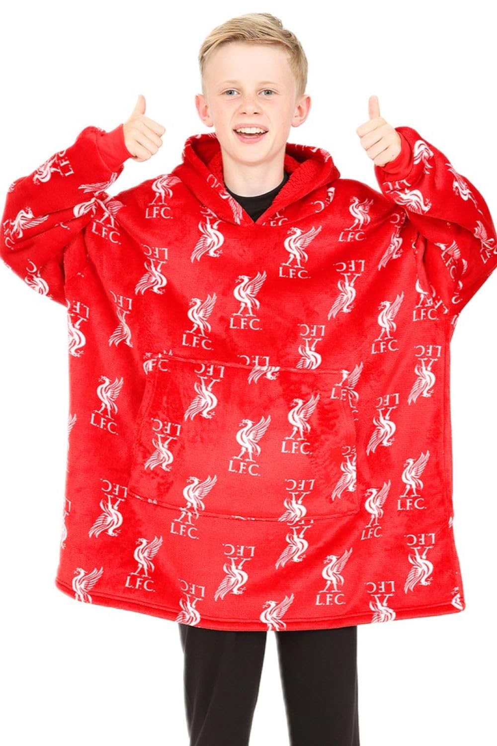 Liverpool Football Club Boys Fully Lined Luxury Fleece Hoodie, Oversized Fleece Blanket Hoody 7-13 Years Red