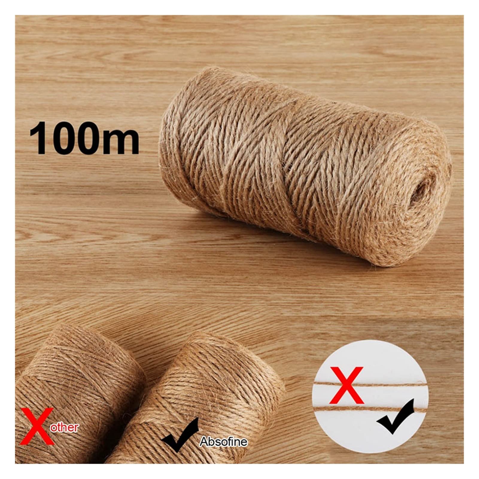 Naturalny sznurek jutowy lina sznurkowa, liny konopne 100M naturalna juta lina konopna dekoracja wnętrz DIY przewód rzemieślniczy dekoracyjna lina 2mm 3-warstwowa średnica ręcznie robione ogrodnictwo
