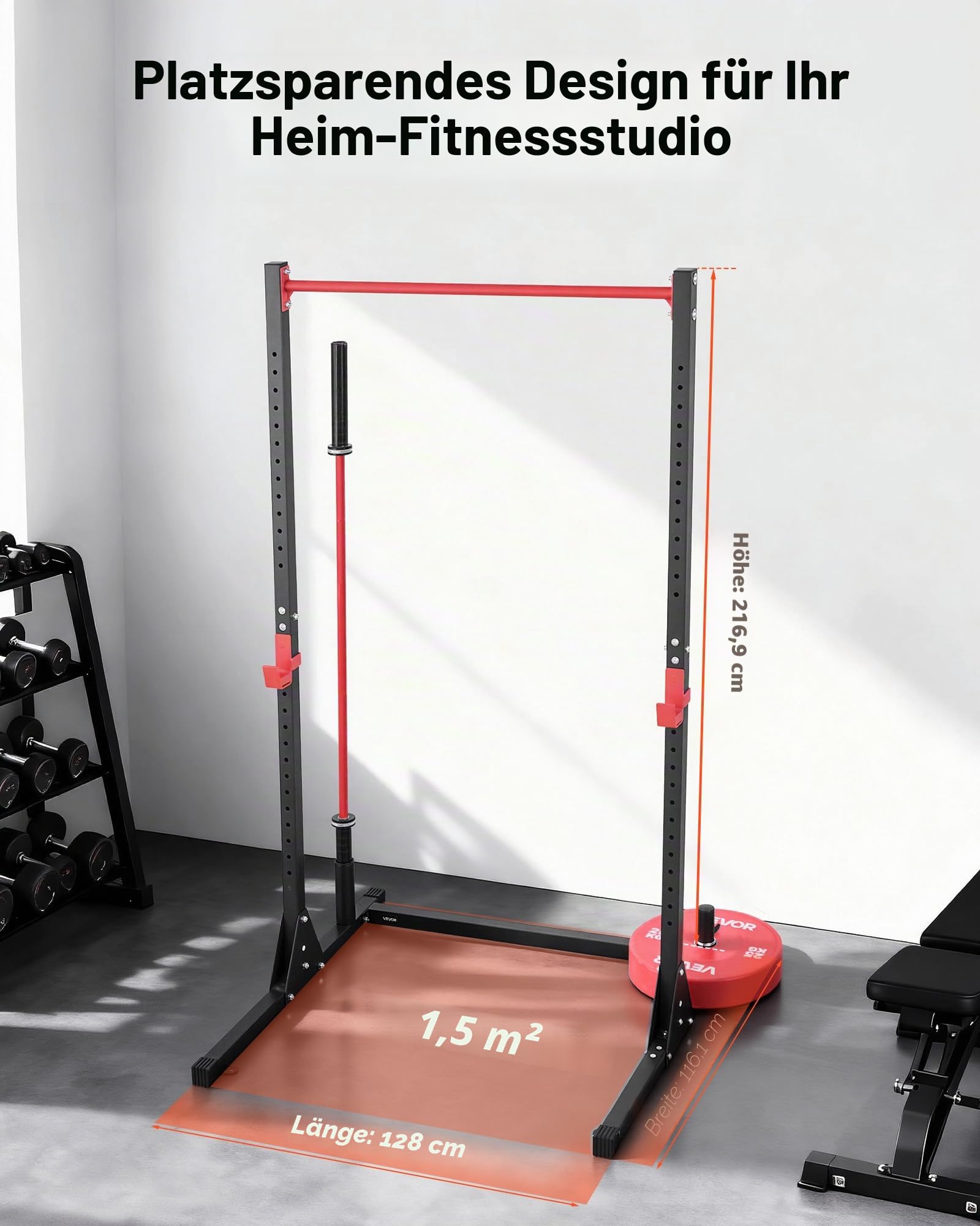 VEVOR Power Rack 362,87 kg Belastbar, multifunktionales Squat Rack für Heimfitnessstudio, Krafttrainingsgerät mit 28-Fach verstellbaren J-Haken für Langhantel-Kniebeugen Klimmzüge Gewichtheben