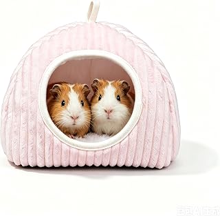 햄스터 토끼 친칠라를 위한 기니피그 침대 따뜻한 플러시 동굴 (핑크) | 두껍고 따뜻한, 작은 동물 가죽