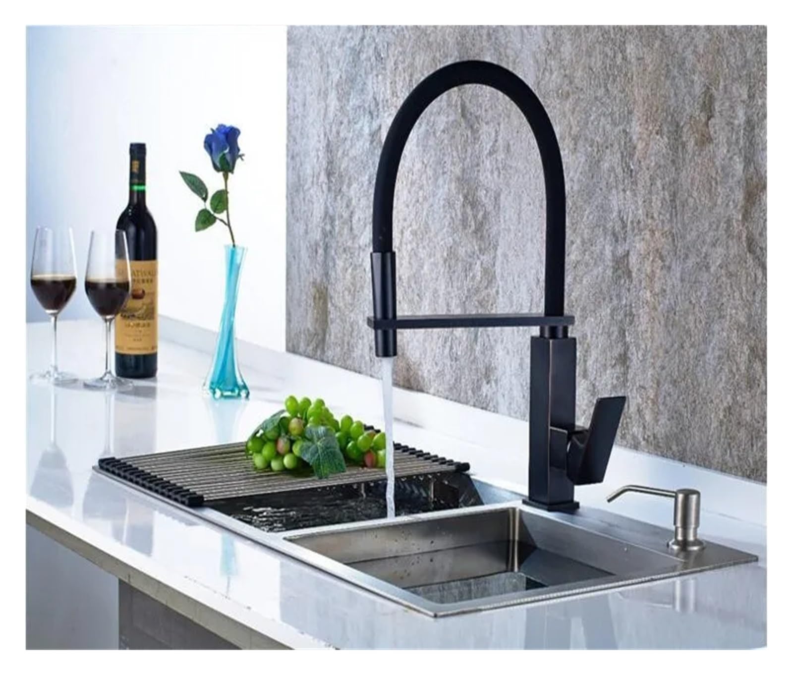 Grifo de Cocina extraíble Giratorio de 360 Grados, Grifo Mezclador de Cocina con Acabado Negro, Grifo Mezclador con manija Decorativa