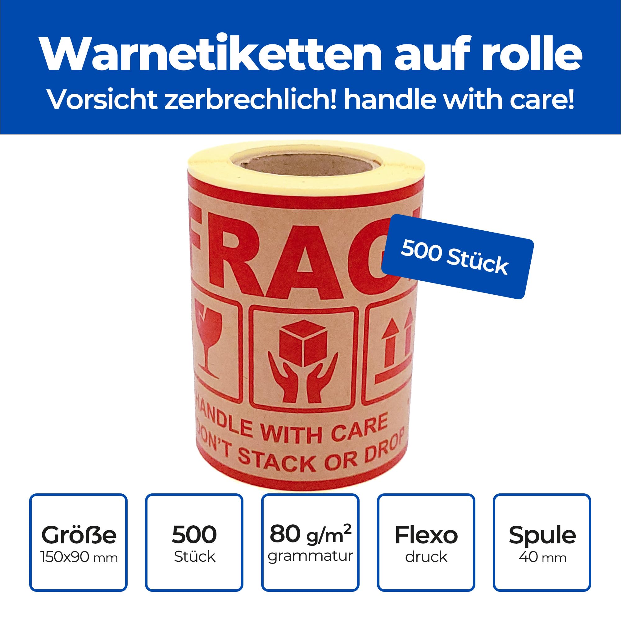 Etiquette Fragile Rouleau De 200 étiquettes "Fragile" - 100x50mm - Adhésives Pré-imprimées Pour Colis Protection Colis Fragile