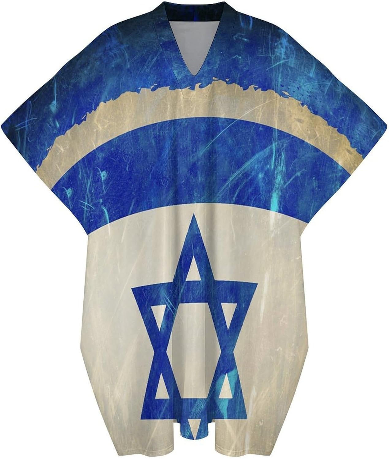 Vintage Israel Israeli Flag Men's Kaftan Thobe V-Neck Long Gown Loose Robe