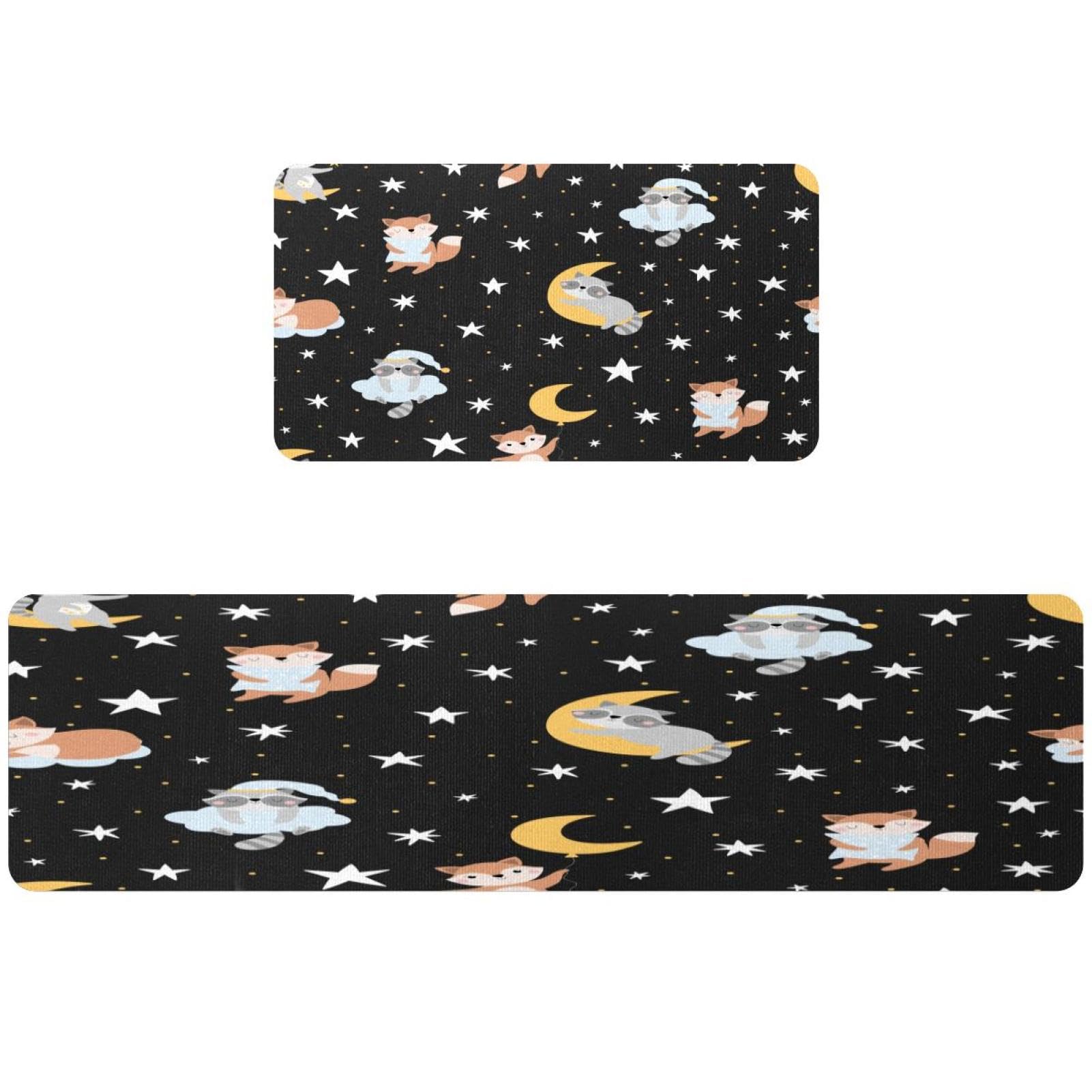 Tapis de cuisine antidérapants lavables lot de 2 grand format motif renard lune