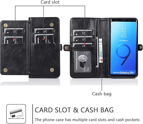 Miniatura 4 de Asuwish Funda de teléfono para Samsung Galaxy S9 Plus Funda desmontable con protector de pantalla de vidrio templado y soporte para tarjeta de