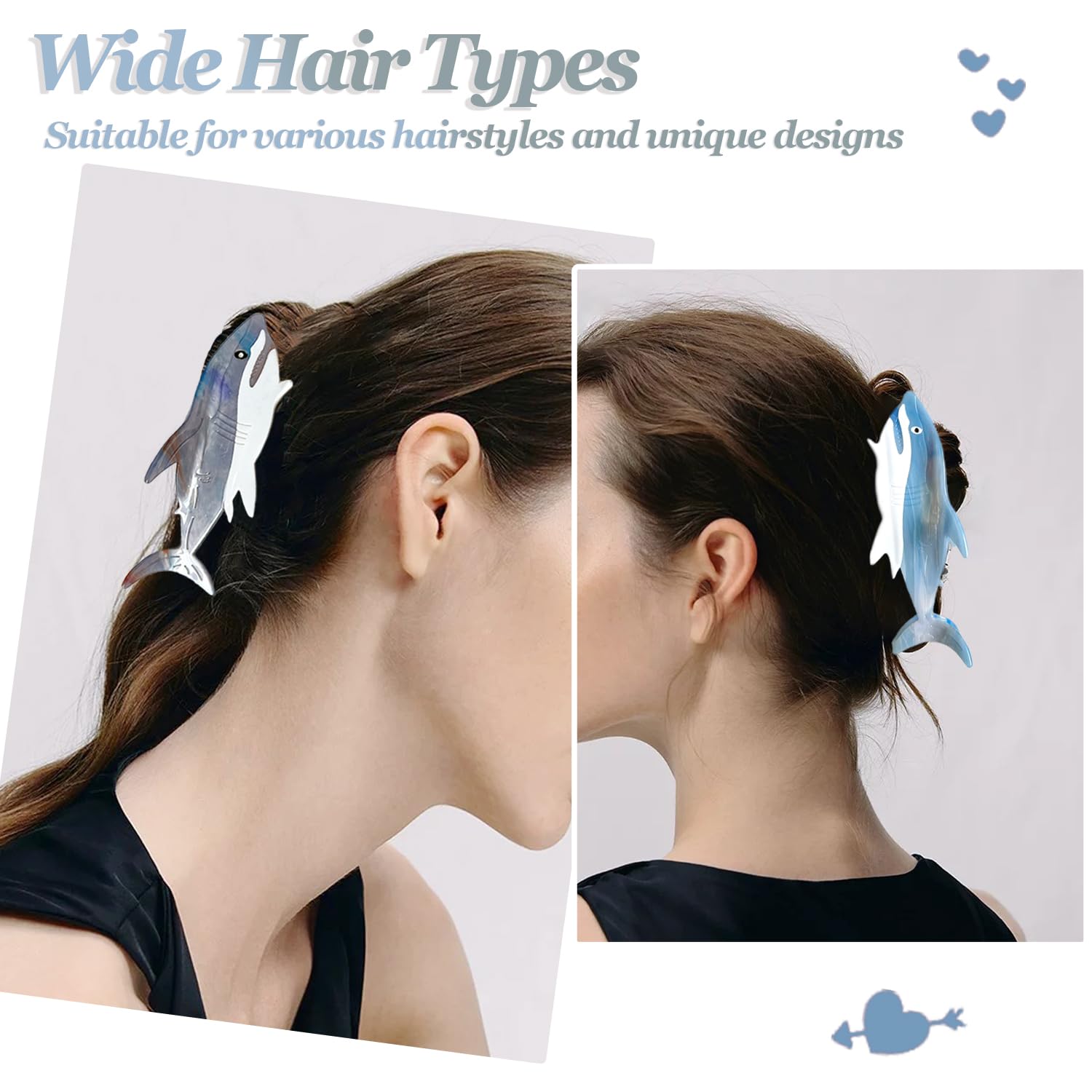 2 PCS Blue Shark Cellulose Acetate Hair Claw Clips Whale Shark Hair Clips Cute Big White Hair Clips for Women Girls Thick Thin Ocean Sea Animal Hairstyle Accessories Claw Clips - Image 6