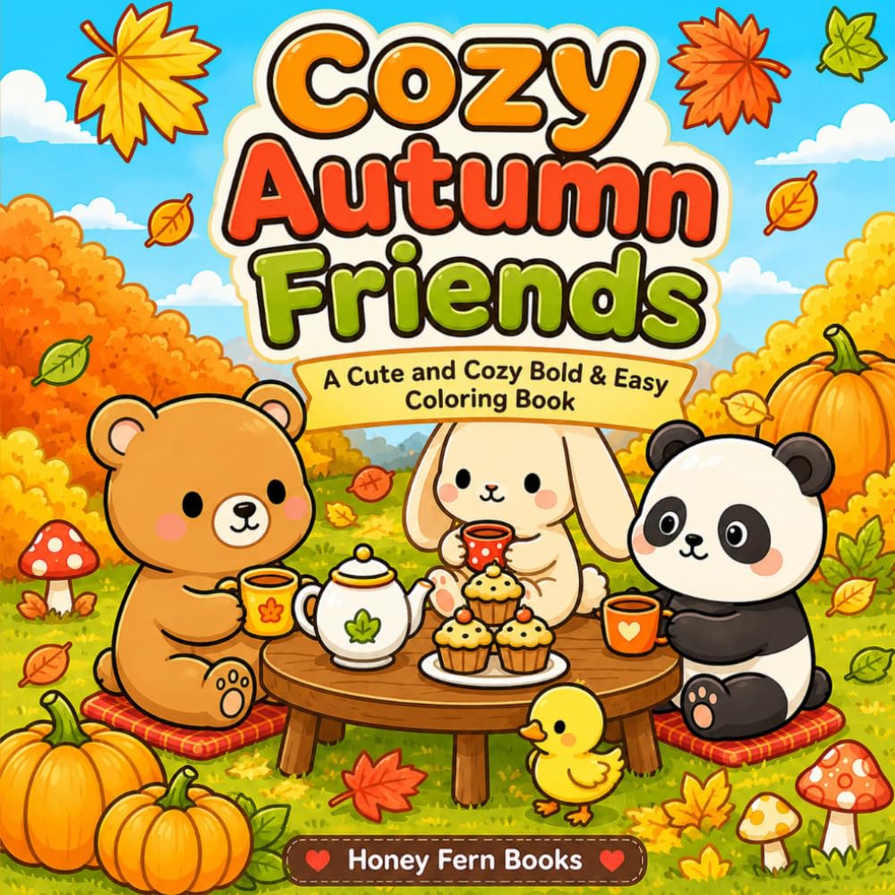 Cozy Autumn Friends: A Cute and Cozy Bold & Easy Coloring Book with Adorable Animal Scenes for Relaxation and Stress Relief
