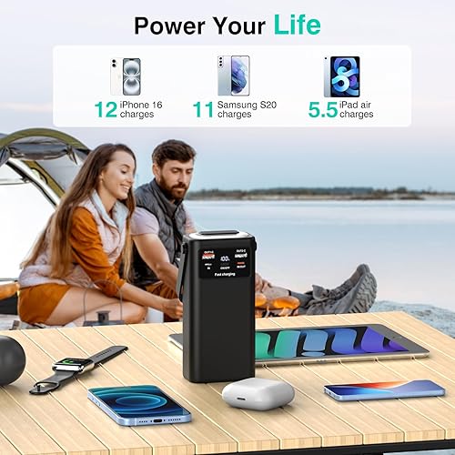 Miniatura 7 de Cargador portátil de 40000 mAh, cable integrado, PD de 22.5 W, cargador de batería externa con pantalla LED con iluminación automática retráctil,