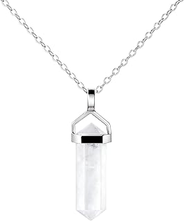 Franki Baker Small Natural Rainbow Moonstone Gemstone Double Point Pendant Necklace 925 Sterling Silver Chain Length: 50cm, Sterling Silver