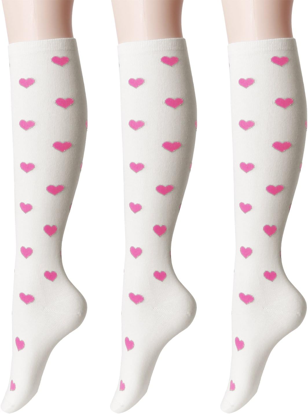 OSABASA Womens Casual Knee Socks 3Pairs Solid & Heart & Argyle &leopard Pattern Colors Fashion Socks