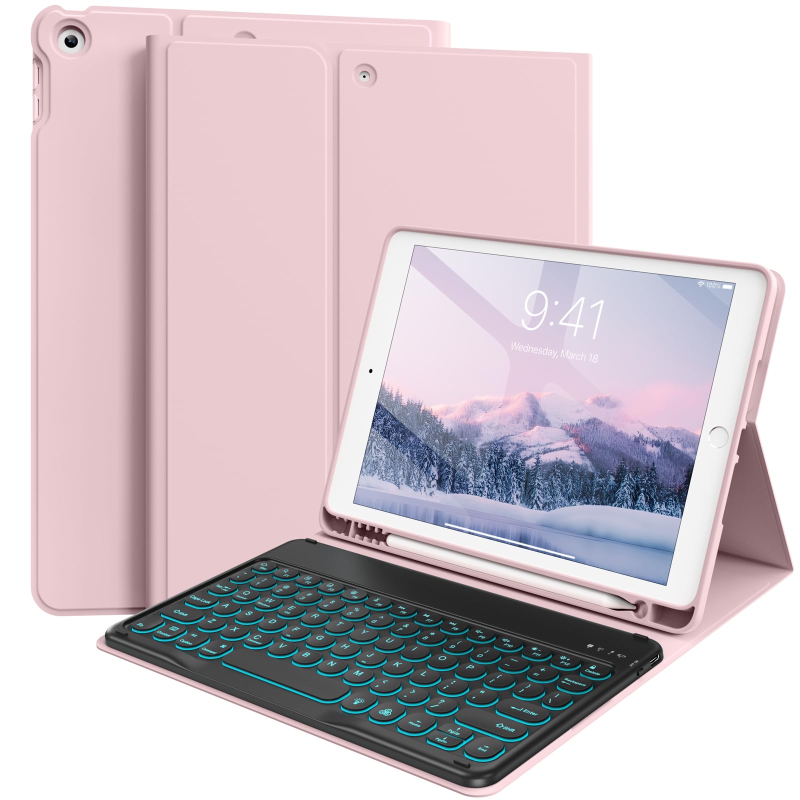 Keyboard Case for iPad 9th/8th/7th Generation(2021/2020/2019) Detachable Wireless Bluetooth Keyboard Case for 10.2 inch iPad 9/8/7 Cover with Pencil Holder Auto Wake/Sleep, Pink