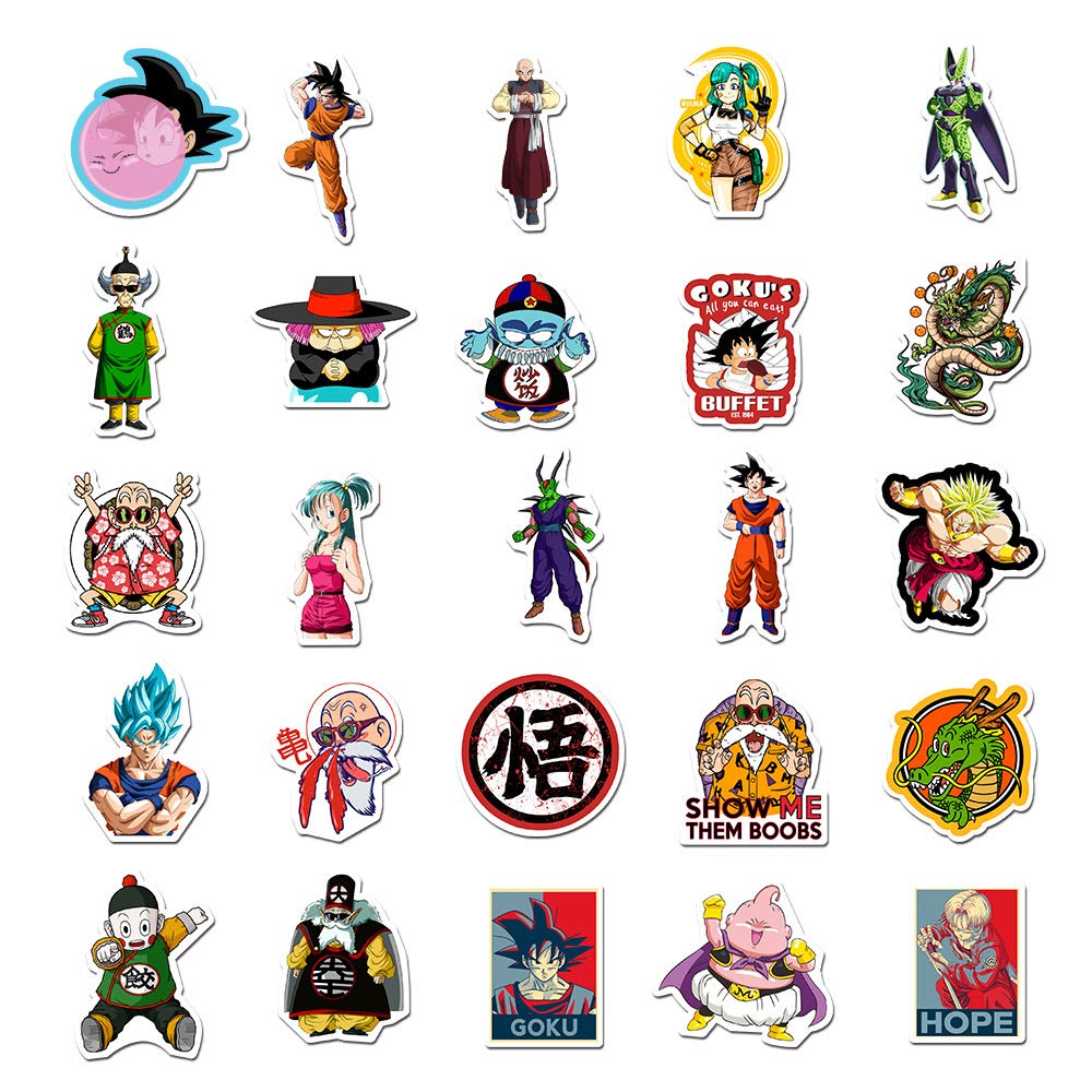 50 adesivi Dragon Ball per computer portatile, skateboard, bottiglie d'acqua, paraurti, adesivi per elmetto, adesivi decorativi per frigorifero per forniture per feste