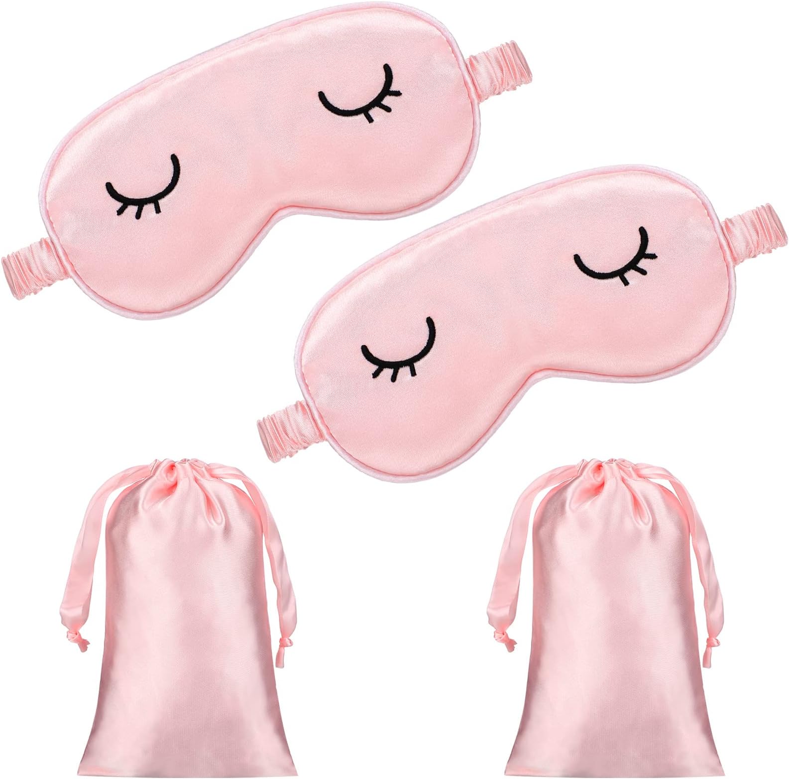 Geyoga 2 Pcs Cute Sleep Eye Masks for Adult Silk Sleep Eye Cover Cute Lightweight Adjustable Eyeshade Mask Satin Night Eyeshade Covers with 2 Pcs Storage Bag(Adult, Pink)