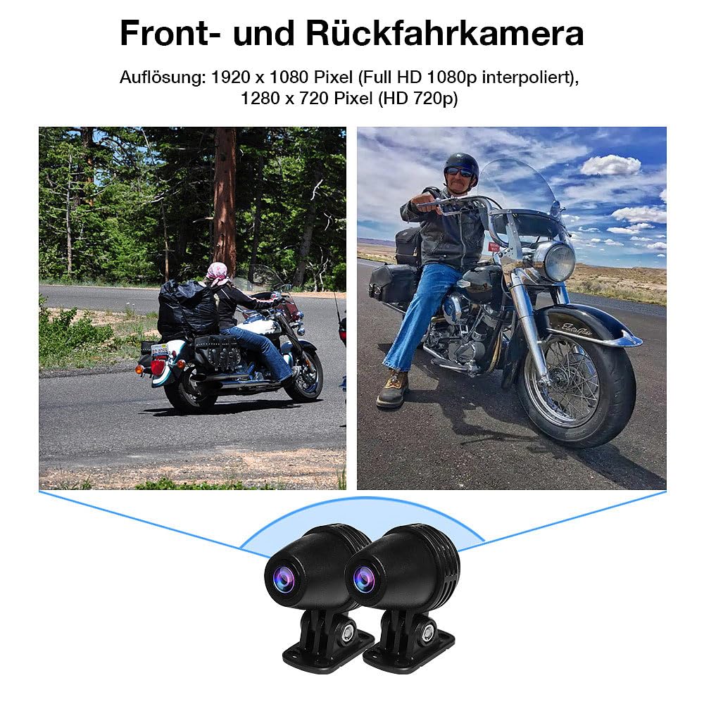 Lescars Motorrad Kamera: Motorrad-Navi-Display, 5", CarPlay- & Android-Auto-komp., 2 Kameras (Carplay Displays, Android Auto Monitor)