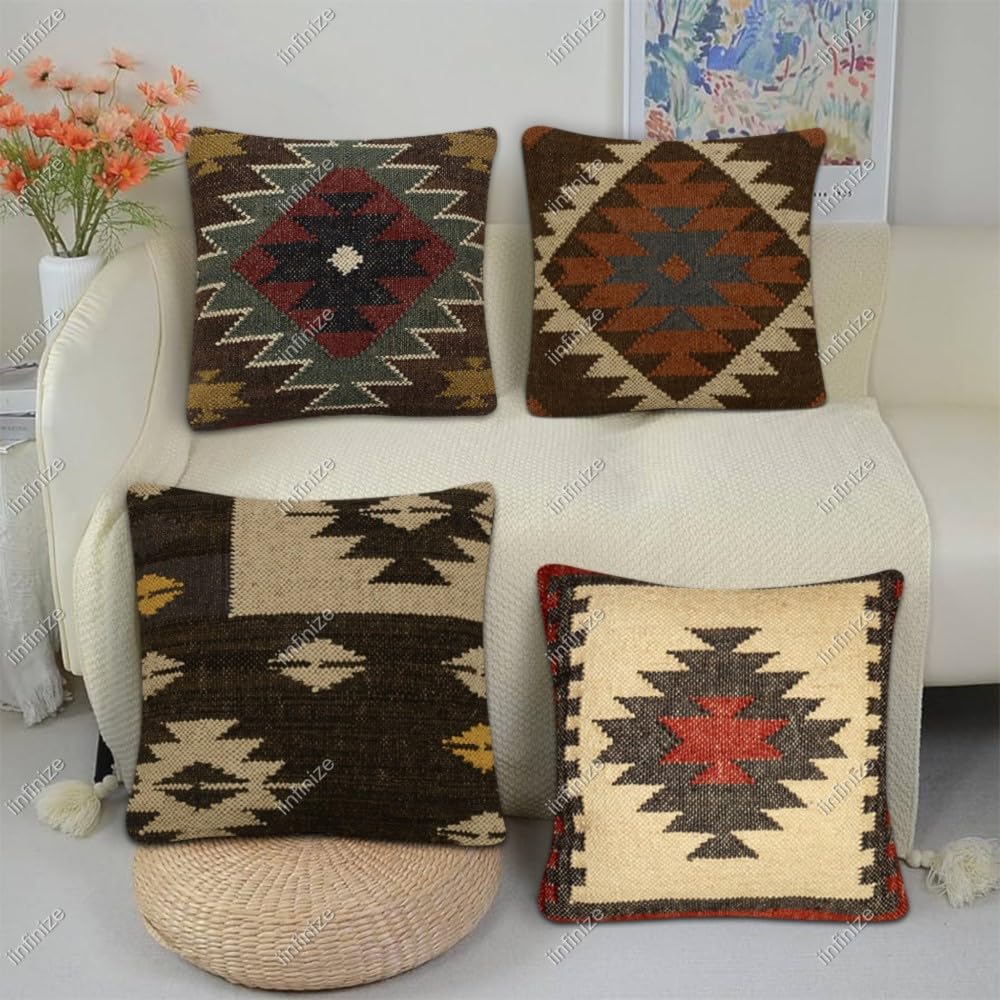 Housses de coussin en jute 45x45 pour un salon bohème et chaleureux