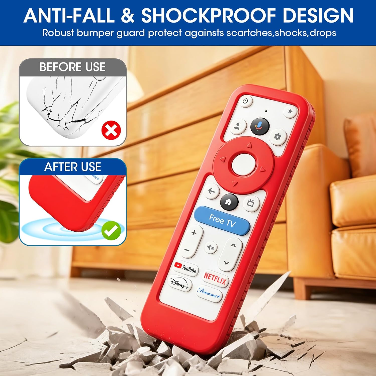 Silicone Protective Case Cover for Onn Google TV 4K Plus/Pro Streaming Device (2024) Android TV Box Remote Control Holder Protector Skin Sleeve,Shockproof,Anti-Slip Back Cover-Red image 4