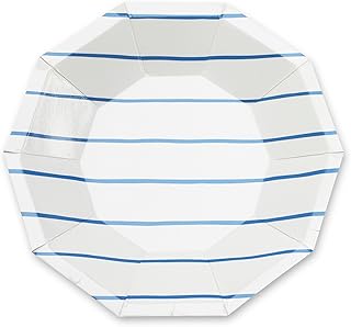 Daydream Society Frenchie Striped Small Paper Party Plates, Pack of 8, Cobalt Blue