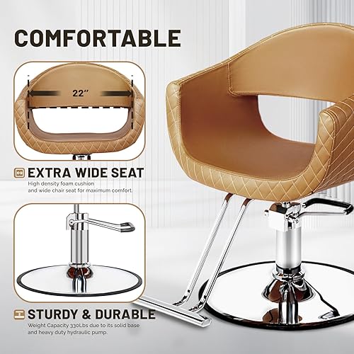 Vista 19 de OmySalon Sillas de peluquería para peluquería silla de estilo negro dorado, silla de salón para estilista, Bomba hidráulica resistente, 360° Oro