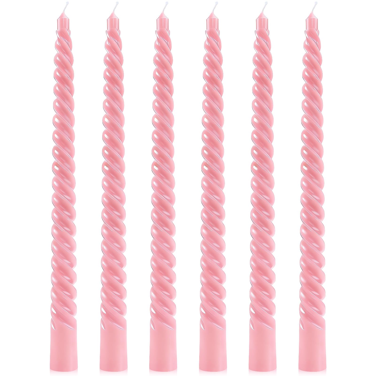 Photo 1 of 6 Pcs Pink Spiral Taper Candles, 10 Inch Unscented Dripless Twisted Candlesticks, Decoration for Dinner Party Wedding Holiday Celebration Supplies