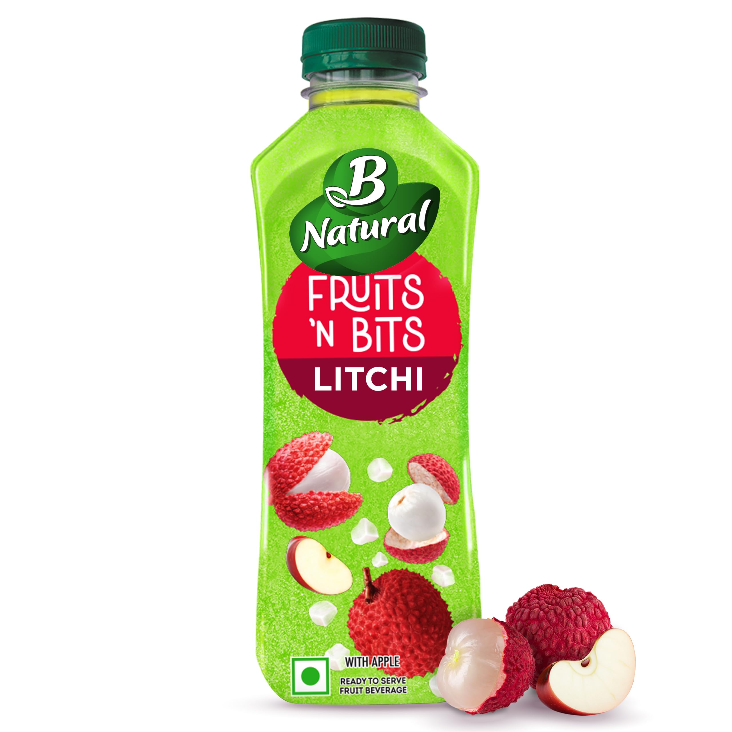 B Natural Fruits N Bits Litchi, Infused with Real Fruit Bits, 300ml, 100% Indian Fruit, 0% Concentrate, Goodness of Fiber, No Added Preservatives