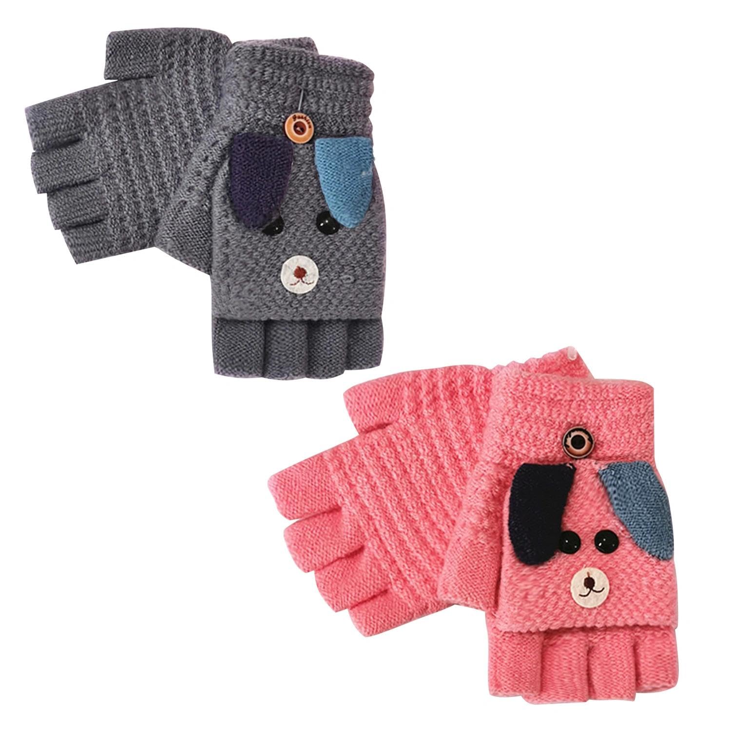 Mayoii Vingerloze handschoenen voor kinderen, warme winterhandschoenen met flipcover, zachte fleece wollen handschoenen voor jongens en meisjes, cartoon wanten en vingerhandschoenen voor kinderen van