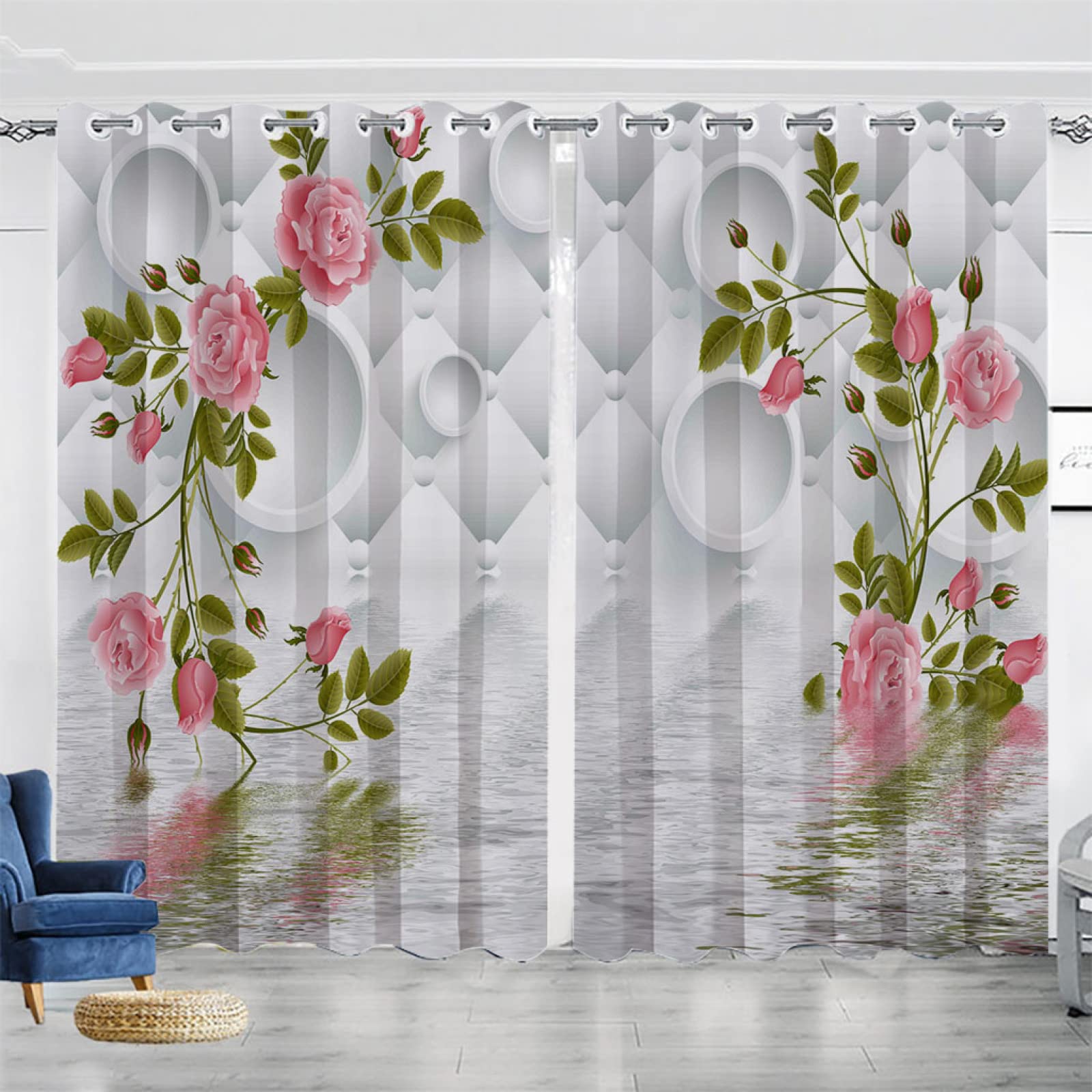 Vorhang Blickdicht Verdunklungsvorhänge Gardienen 2-SetBlume 150x166cm