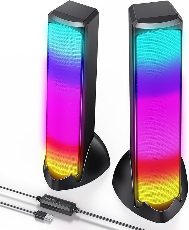 parlantes para computadora, parlantes para PC RGB, parlantes para juegos con luz de respiración LED de pantalla completa, parlantes de escritorio con sonido estéreo de 2.0 canales, parlante alimentado por USB para computadora, PC de escritorio, monitor portátil