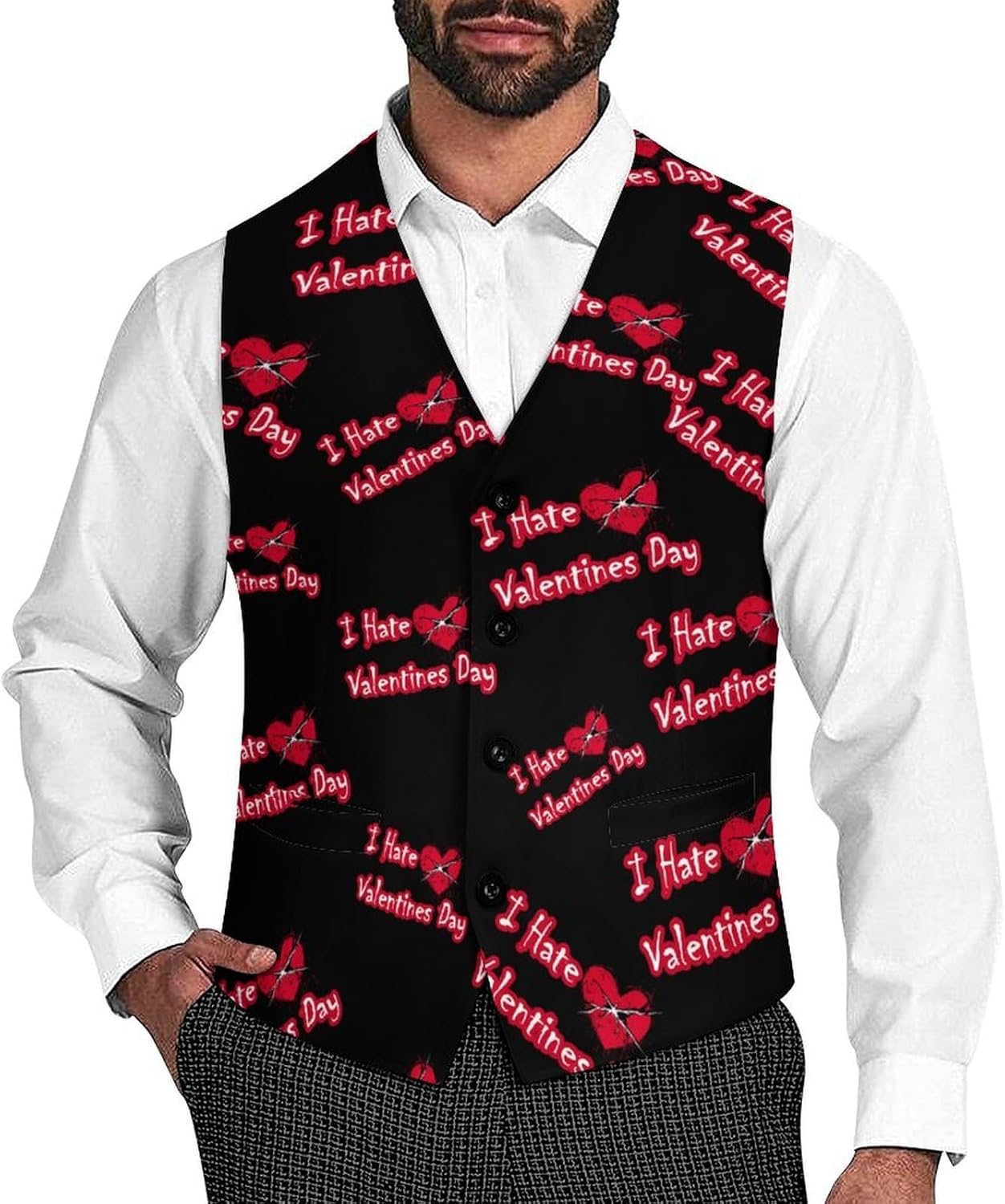 I Hate Valentine's Day Mens Suit Vests V-Neck Casual Vest Dress Formal Tuxedo Wedding Waistcoat
