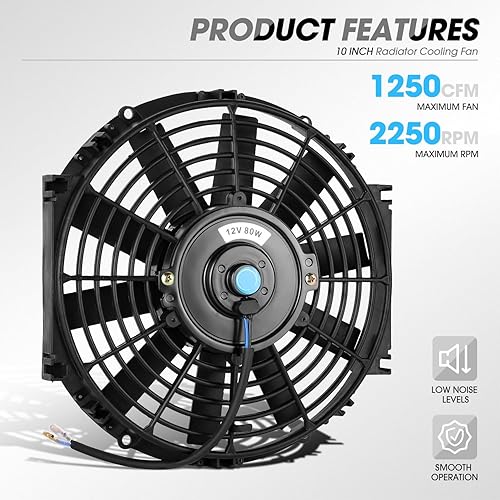 Vista 42 de DNA Motoring Ventilador de radiador delgado de enfriamiento eléctrico de alto rendimiento de 7 pulgadas con kit de montaje, azul, RAF-7-BL+FMK