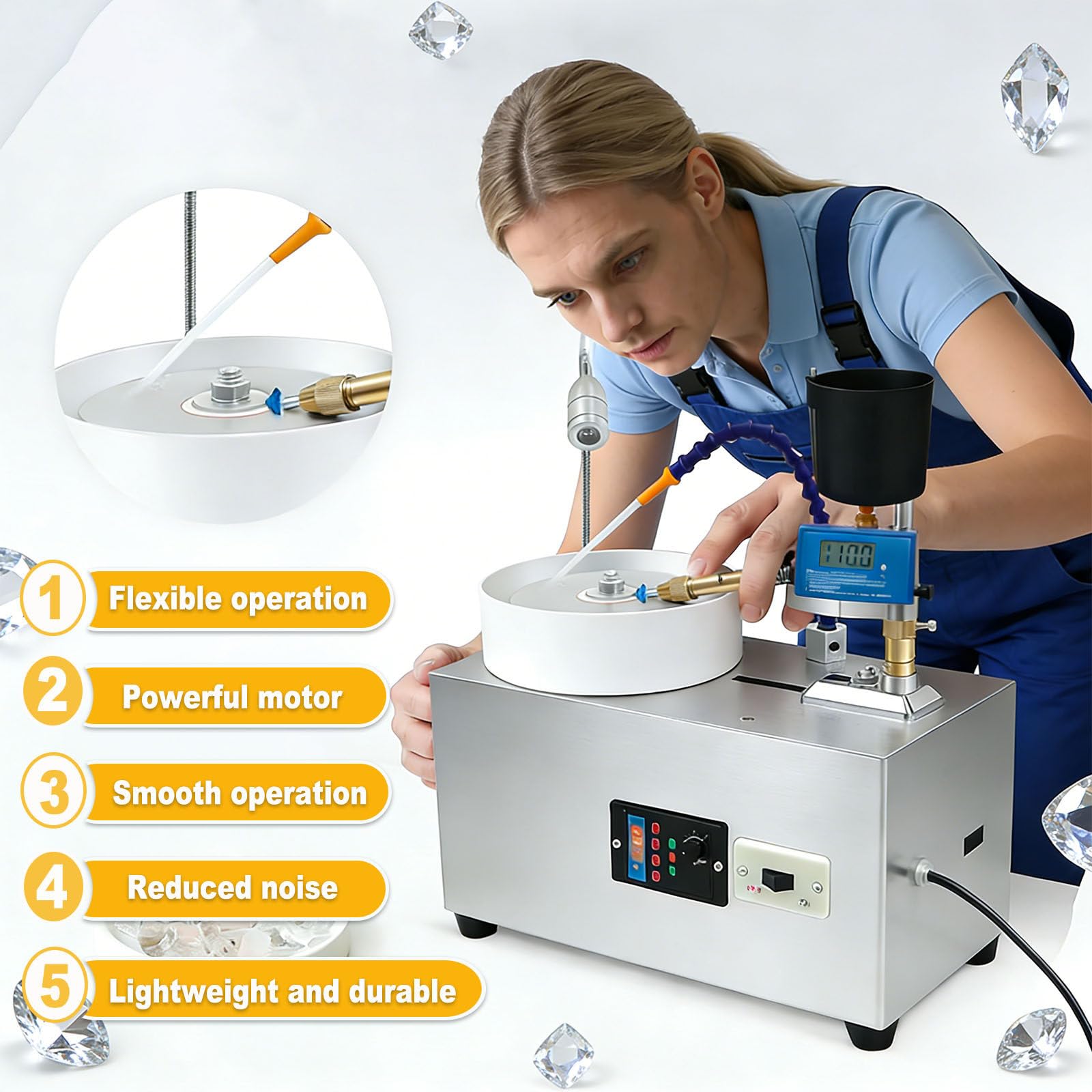 Máquina para facetar gemas: herramienta de pulido y molienda de Jade de 180 W con ángulo y altura ajustables para procesamiento y Corte de bricolaje.